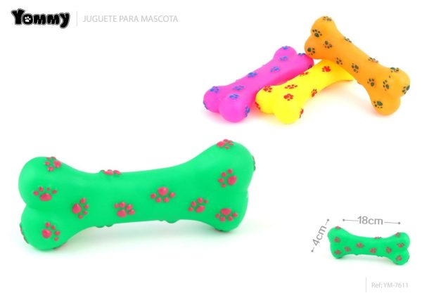 Juguete de hueso con huellas 18x8x4 cm - Juguete de goma para mascotas