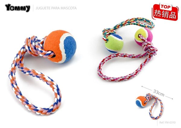 Juguete nudo de cuerda de algodón y pelota roja 33 cm - Juguetes para mascotas