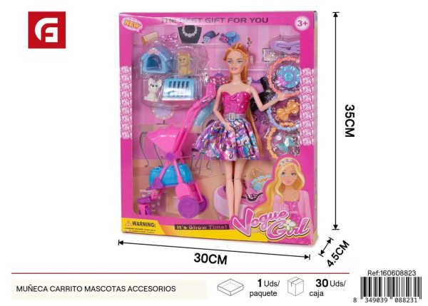 Muñeca y accesorios de carrito para mascotas - Juguetes para niños