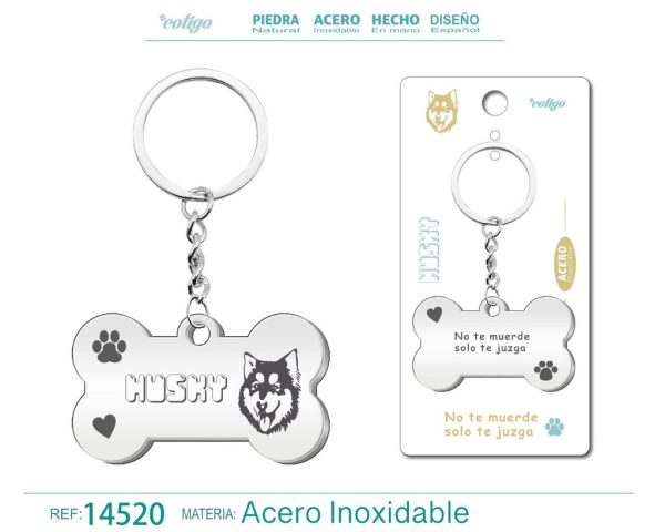 Llavero de acero con perro husky - Accesorios de mascotas