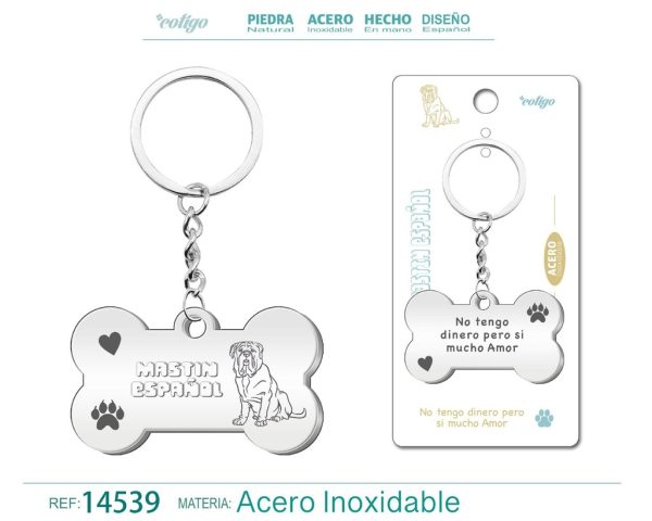 Llavero de acero con perro mastín español - Accesorios de mascotas
