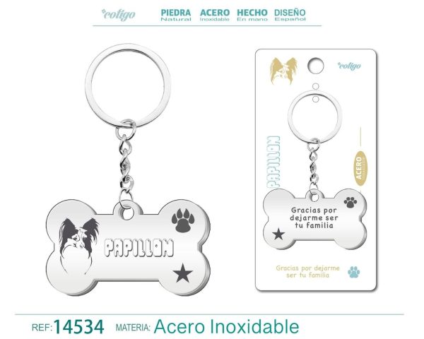 Llavero de acero con perro papillón - Accesorios de mascotas