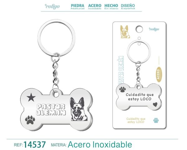 Llavero de acero con perro pastor alemán - Accesorios de mascotas