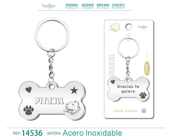 Llavero de acero con perro pit bull - Accesorios de mascotas