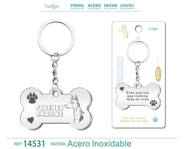 Llavero de acero con perro podenco andaluz - Accesorios de mascotas