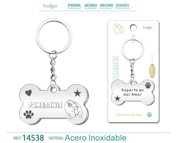 Llavero de acero con perro pomerania - Accesorios de mascotas