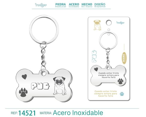 Llavero de acero con perro pug - Accesorios de mascotas