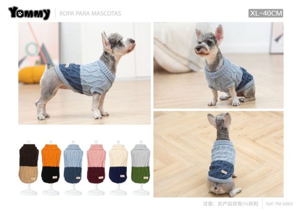 Jersey para mascotas tejido trenzado de lujo bicolor XL 40 cm - Ropa para mascotas