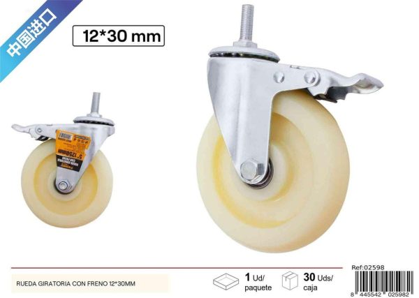 Rueda giratoria con freno 12x30 mm - Accesorios de ferretería