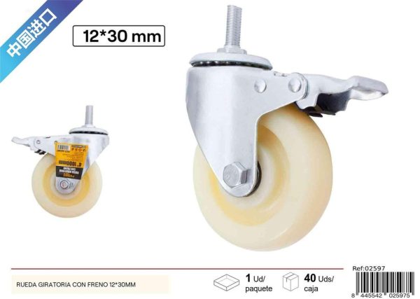 Rueda giratoria con freno 12x30 mm - Accesorios de ferretería - Imagen 2