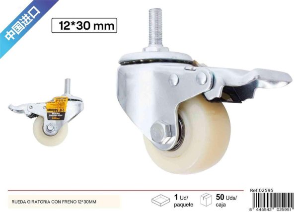Rueda giratoria con freno 12x30 mm - Accesorios de ferretería - Imagen 3