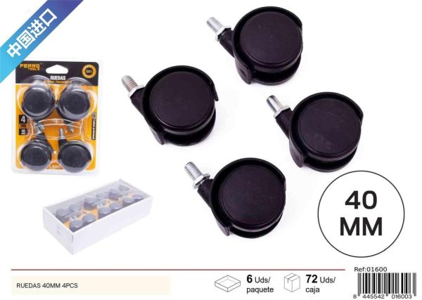 Ruedas de plástico con tornillo 40mm 4 piezas - Ferretería y accesorios