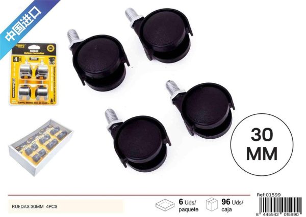 Ruedas de plástico con tornillos 30mm 4pcs para muebles
