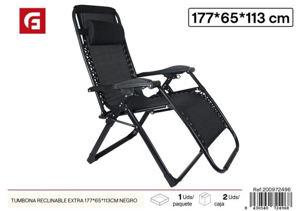 Tumbona reclinable extra 177*65*113 cm negro - Muebles de playa