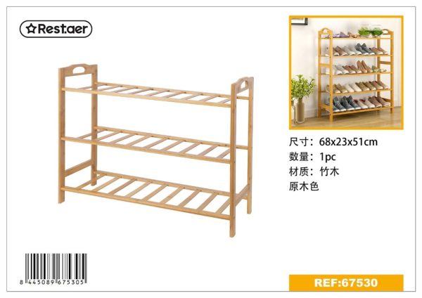 Zapatero de 3 estantes en bambú - Mueble de almacenamiento
