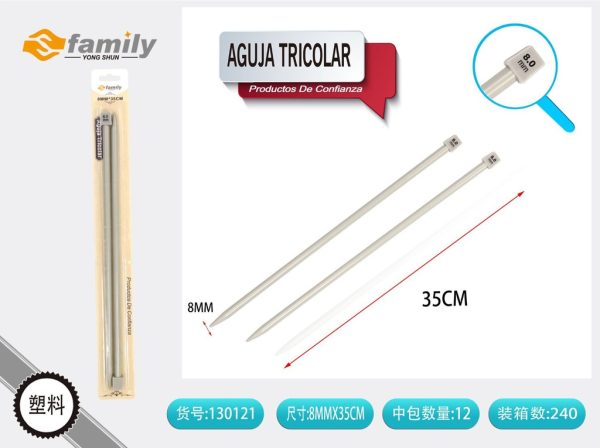 Aguja tricolor 8mm x 35cm - Herramientas de tejer