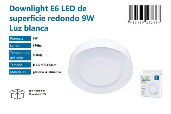 Bombilla LED E6 de Superficie Redondo 9W Luz Blanca 6000K - Iluminación y Plafones