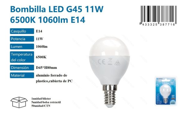 Bombilla LED G45 11W 6500K 1060LM E14 - Iluminación y bombillas LED