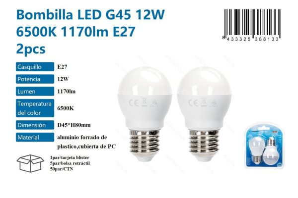 Bombilla LED G45 12W 6500K 1170LM E27 2PCS - Iluminación y bombillas LED