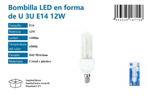 Bombilla LED en Forma de U 3U E14 12W 6500K - Iluminación y Bombillas LED