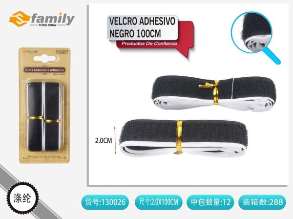 Cinta Autocierre Adhesivo Negro 100CM - Cinta adhesiva autocierre