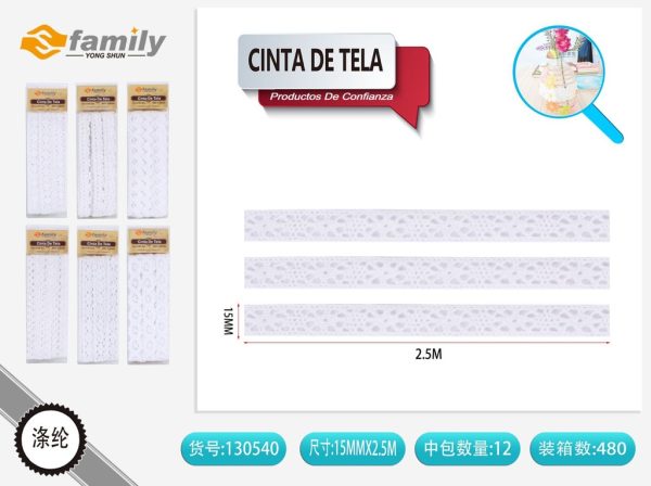Cinta de Tela 1.5CM*2.5M Blanca - Cinta decorativa de tela