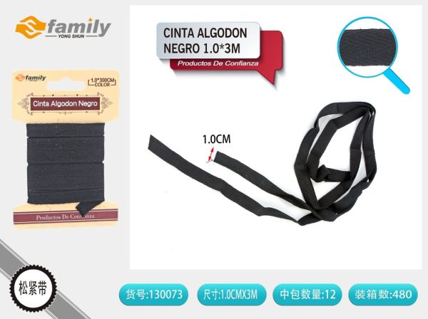 Cinta de algodón negra 1.0*3M - Material de costura y manualidades