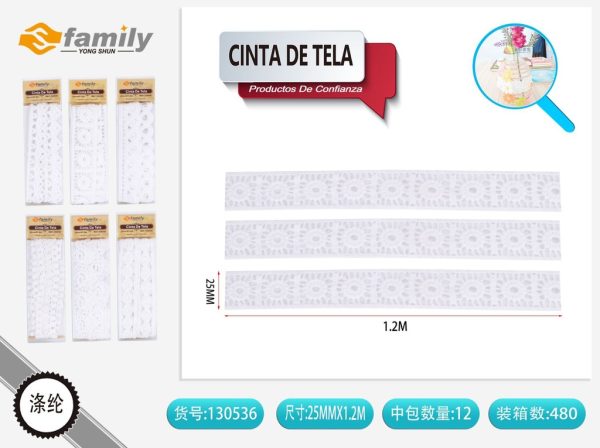 Cinta de tela decorativa 2.5 cm x 1.2 m para manualidades