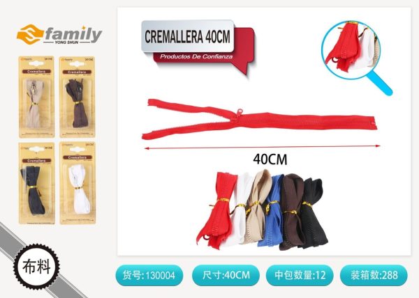 Cremallera fina de 40 cm - Mercería y accesorios