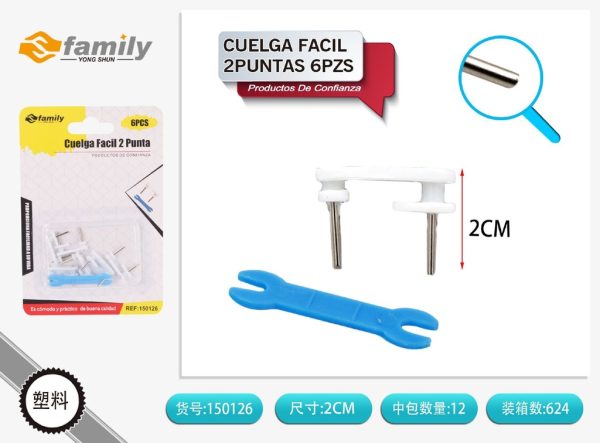 Cuélgafácil blanco con clavos 6 pcs - Gancho decorativo para colgar