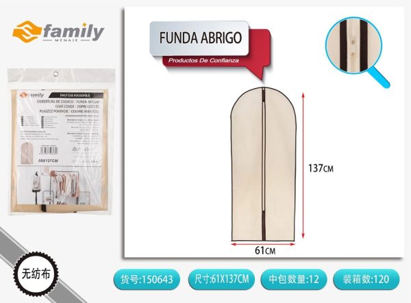 Funda de abrigo beige de tela no tejida 60x137cm para guardarropa
