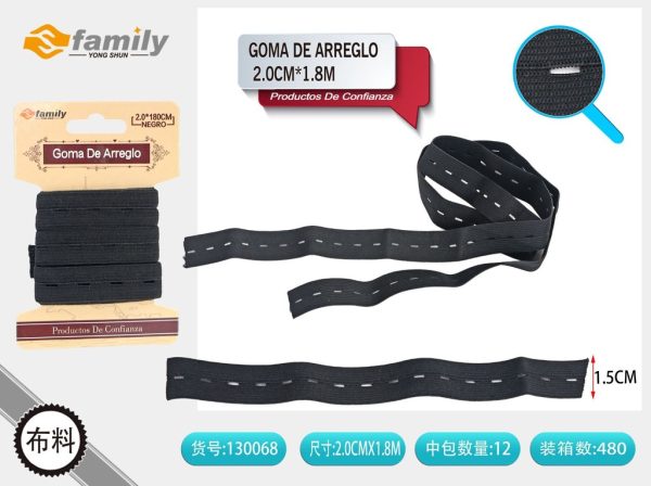 Goma de arreglo negra 2.0 cm x 1.8 m - Accesorios de costura