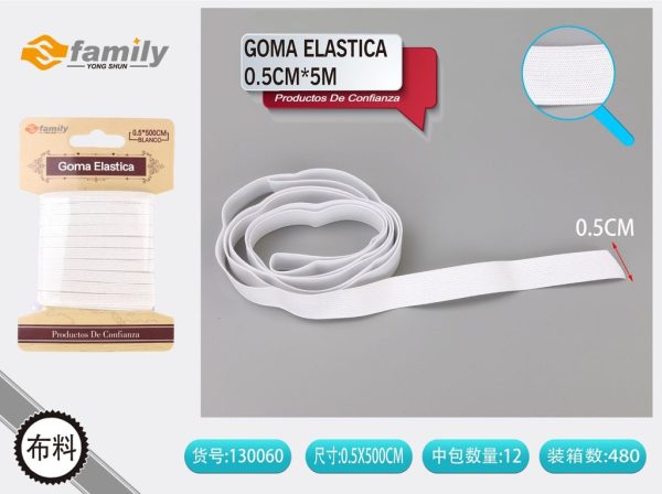 Goma elástica plana blanca 0.5 cm x 5 m - Accesorios de costura