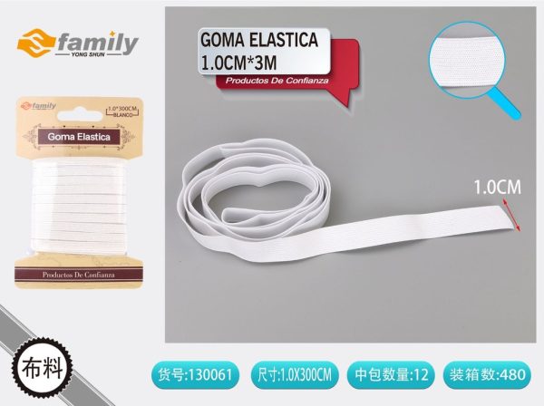 Goma elástica plana blanca 1.0 cm x 3 m - Accesorios de costura