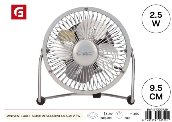 Mini ventilador sobremesa USB Kila 9.5 cm 2.5W gris - Ventiladores de verano