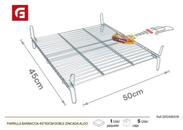 Parrilla barbacoa doble zincada 45*50 cm - BBQ