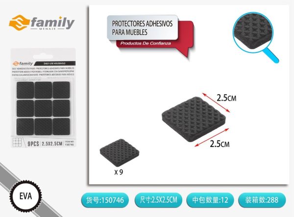 Protectores adhesivos cuadrados para muebles de 2.5*2.5 cm 9 pcs - Accesorios para muebles
