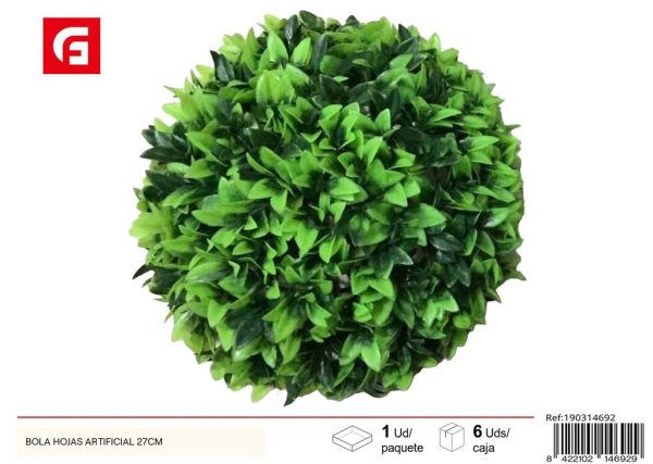 Bola de hojas artificial de 27 cm - Plantas artificiales y decoración del hogar