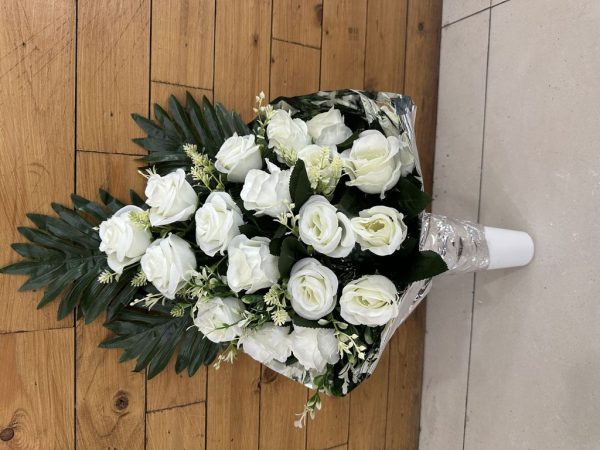 Centro de flores artificiales en maceta pequeña - Arreglo floral completo sin descuento - Imagen 4