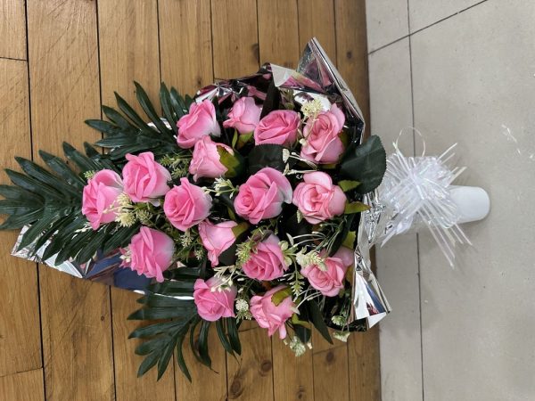 Centro de flores artificiales en maceta pequeña - Arreglo floral completo sin descuento - Imagen 11