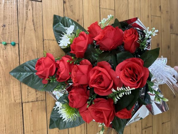 Centro de flores artificiales en maceta pequeña - Arreglo floral completo sin descuento - Imagen 14