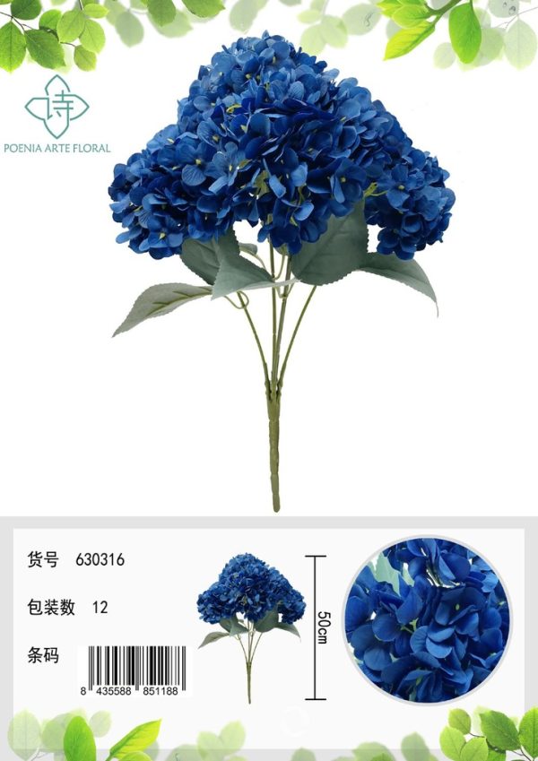 Flor artificial hortensia 5 cabezas para decoración