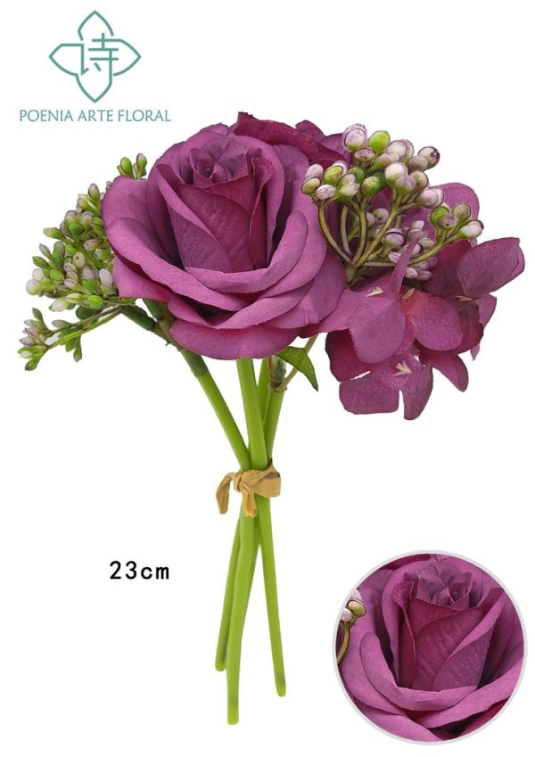 Flor artificial hortensia beige y morado para decoración