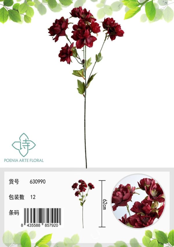 Flor de hibisco artificial 6 ramas - Ramo decorativo - Imagen 2