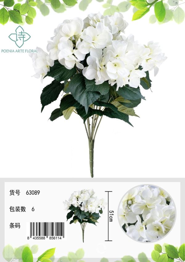 Flores artificiales hortensia Bush X 5W/ 51CM para decoración