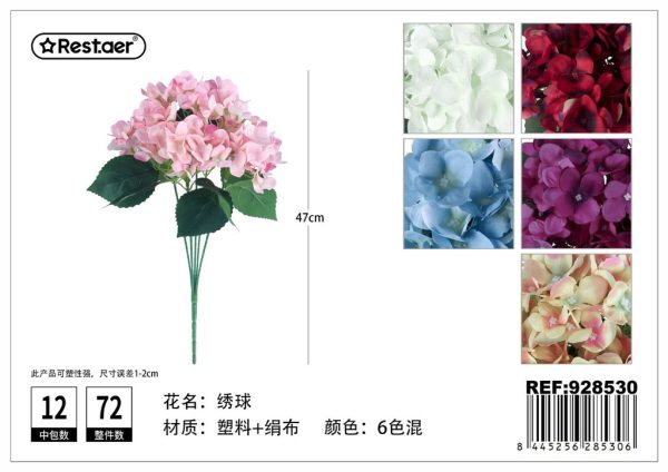 Flores artificiales hortensias 47cm para decoración