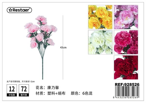 Flores artificiales largas (7 ramas clavel) 43cm para decoración