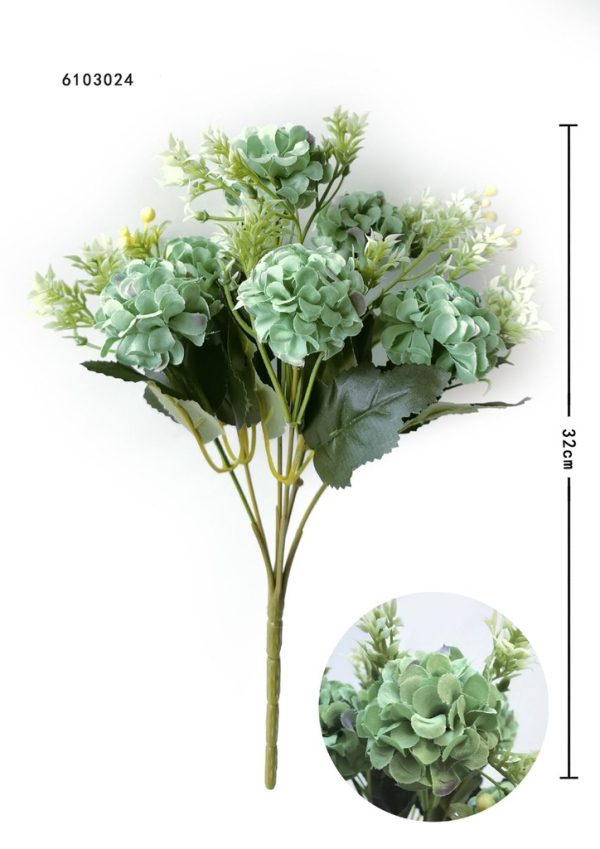 Flores artificiales pequeñas 6 ramas con 6 cabezas 30x36cm