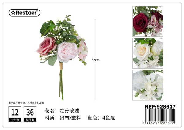 Flores artificiales ramo de peonía y rosa 37cm para decoración