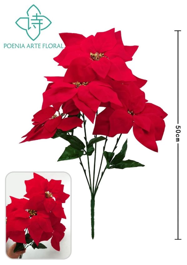 Flores de Navidad rojas con purpurina - Decoraciones navideñas